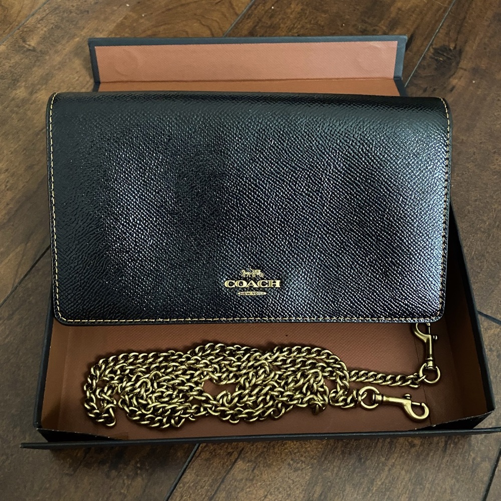 Coach Callie Crosshatch Patent Wallet on Chain